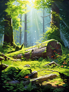 神秘森林插画图片_绿色神秘森林苔藓13矢量插画