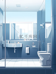 极简浴室牛仔蓝色9插画设计
