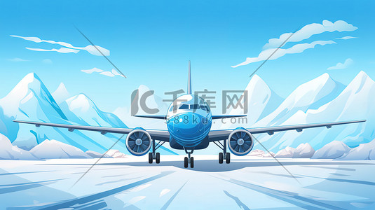 冬天雪地背景的飞机10插画设计