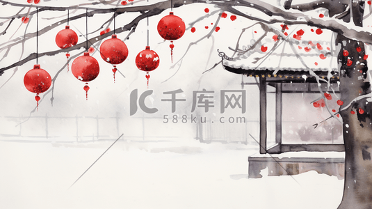 山水梅花插画图片_中国风山水梅花创意插画13