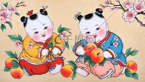 传统新年民俗年画杨枊青仙桃年画娃娃27原创插画