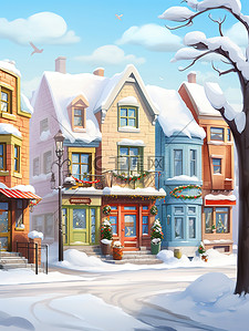 冬天下雪的可爱街景14插画图片