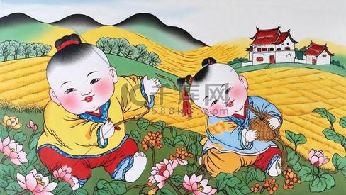 传统新年民俗年画杨枊青年画娃娃插画设计