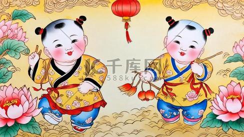 传统新年民俗年画杨枊青年画娃娃图片