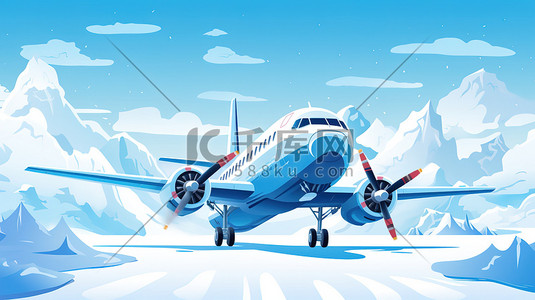 冬天雪地背景的飞机17插画海报