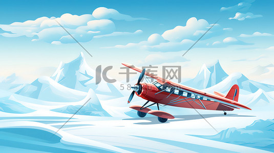 雪地背景插画图片_冬天雪地背景的飞机13原创插画