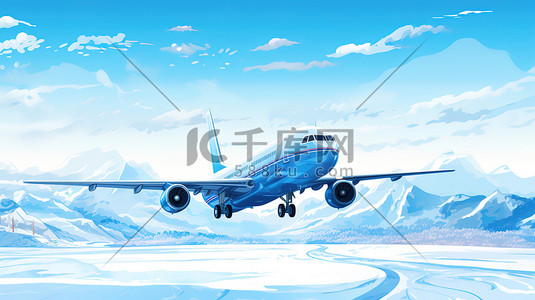 背景飞机插画图片_冬天雪地背景的飞机5插画海报