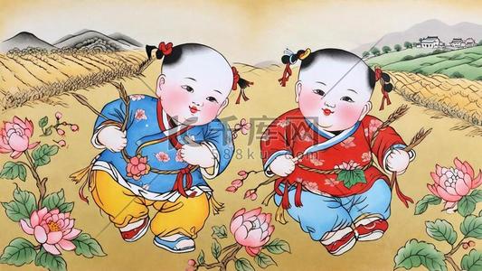 传统新年民俗年画杨枊青年画娃娃9素材