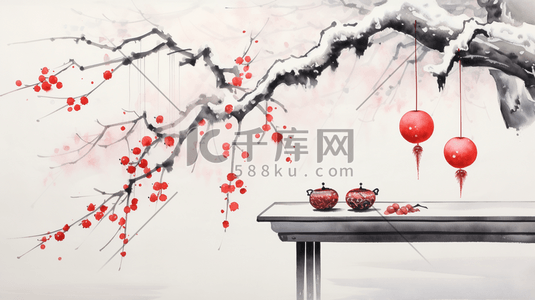 山水梅花山水插画图片_中国风山水梅花创意插画18