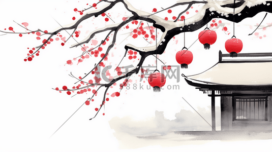 山水梅花山水插画图片_中国风山水梅花创意插画211