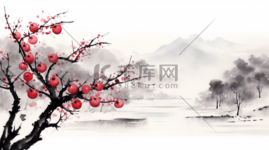 中国风山水梅花创意插画5