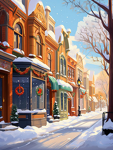 冬天下雪的可爱街景17插画图片