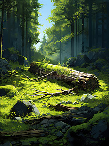 绿色神秘森林苔藓2矢量插画