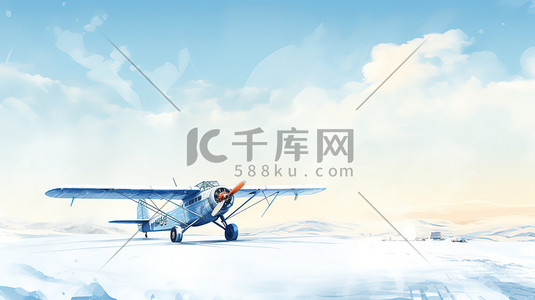 冬天雪地背景的飞机11插画图片