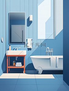 极简浴室牛仔蓝色12插画