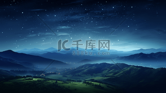 静谧夜空插画图片_静谧夜空下高山原野插画8