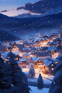 冬天雪景插画手绘海报