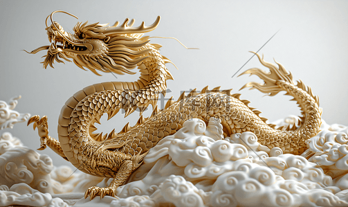 龙年金龙插画图片_3D立体龙年金龙