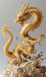 龙年金龙插画图片_3D立体龙年金龙