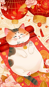 新年喜庆可爱招财猫插画设计