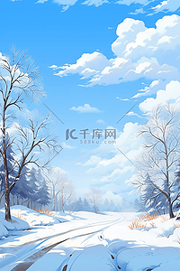 冬天雪景天空晴朗手绘插画海报