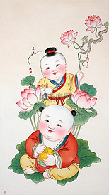 新年民俗年画杨枊青传统年画娃娃图片