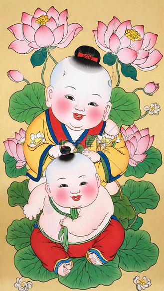 新年民俗年画杨枊青传统年画娃娃素材