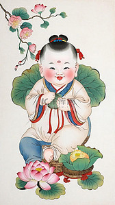 新年民俗年画杨枊青传统年画娃娃插画素材