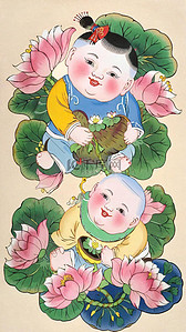 新年民俗年画杨枊青传统年画娃娃插画设计