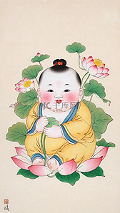 新年民俗年画杨枊青传统年画娃娃矢量插画