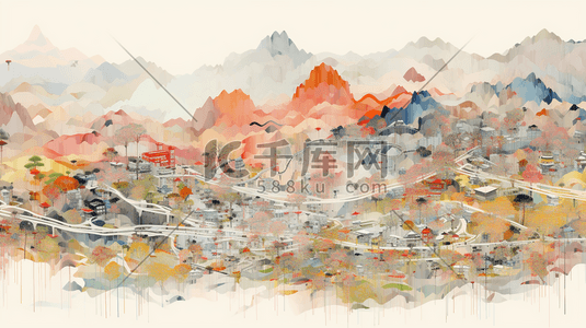 黑金星期五插画图片_黑金中国风山水风景传统建筑插画5