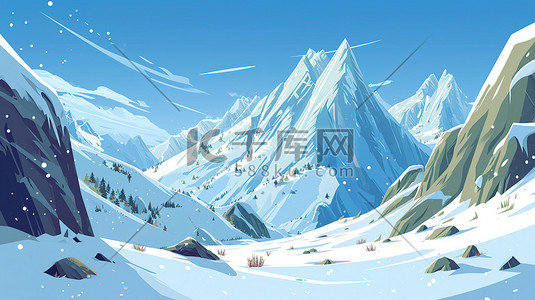 雪山山峰插画图片_雪山景观山峰高耸白雪皑皑插画素材