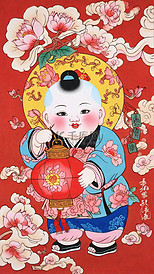 民俗新年杨枊青年画传统年画娃娃插画设计