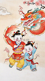 民俗新年杨枊青年画传统年画娃娃插画图片