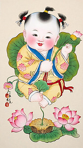 传统年画插画图片_新年民俗年画杨枊青传统年画娃娃插画设计