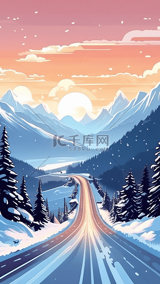 盘山公路自然风景山脉道路插画