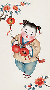 民俗新年杨枊青年画传统年画娃娃矢量插画