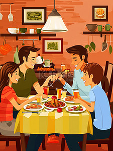 一家人围着桌子吃饭7素材