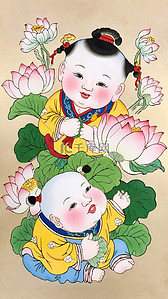 新年民俗年画杨枊青传统年画娃娃插画设计