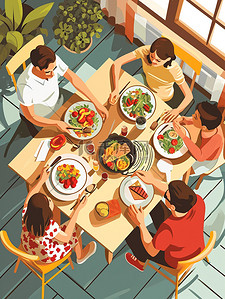 一家人围着桌子吃饭3素材