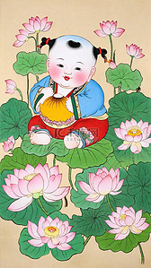 新年民俗年画杨枊青传统年画娃娃素材