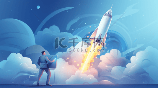 数字艺术航天插画图片_卡通可爱火箭发射插画8