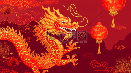 历年主题插画图片_中国红龙年春节主题背景