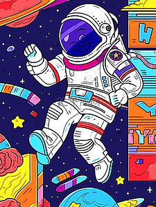 飞碟插画图片_卡通手绘彩色宇航员宇宙星空插画18