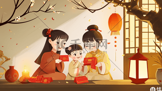 中国国风过大年发红包吉祥插画12