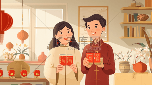 红包插画图片_中国国风过大年发红包吉祥插画6