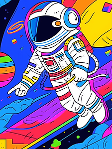 飞碟插画图片_卡通手绘彩色宇航员宇宙星空插画14