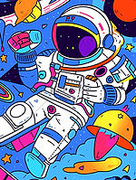 卡通手绘彩色宇航员宇宙星空插画3