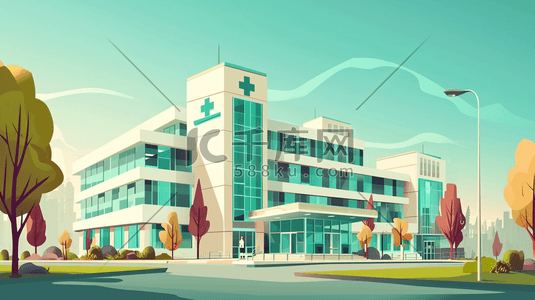 医护科技插画图片_扁平化现代医院建筑插画18
