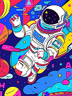 卡通手绘彩色宇航员宇宙星空插画4